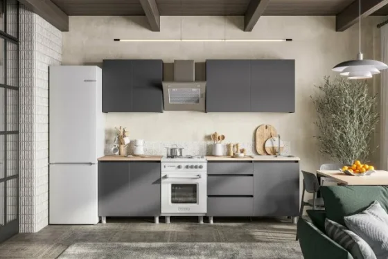 Кухонный гарнитур (кухня) Денвер 2.0 м Графит серый/Дуб сонома ЛДСП для дома, дачи 2000х600х2142 мебельный РАЙ